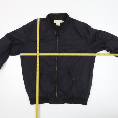 H&M L.O.G.G. Men's Black Bomber Jacket L Full Zip Casual Nylon