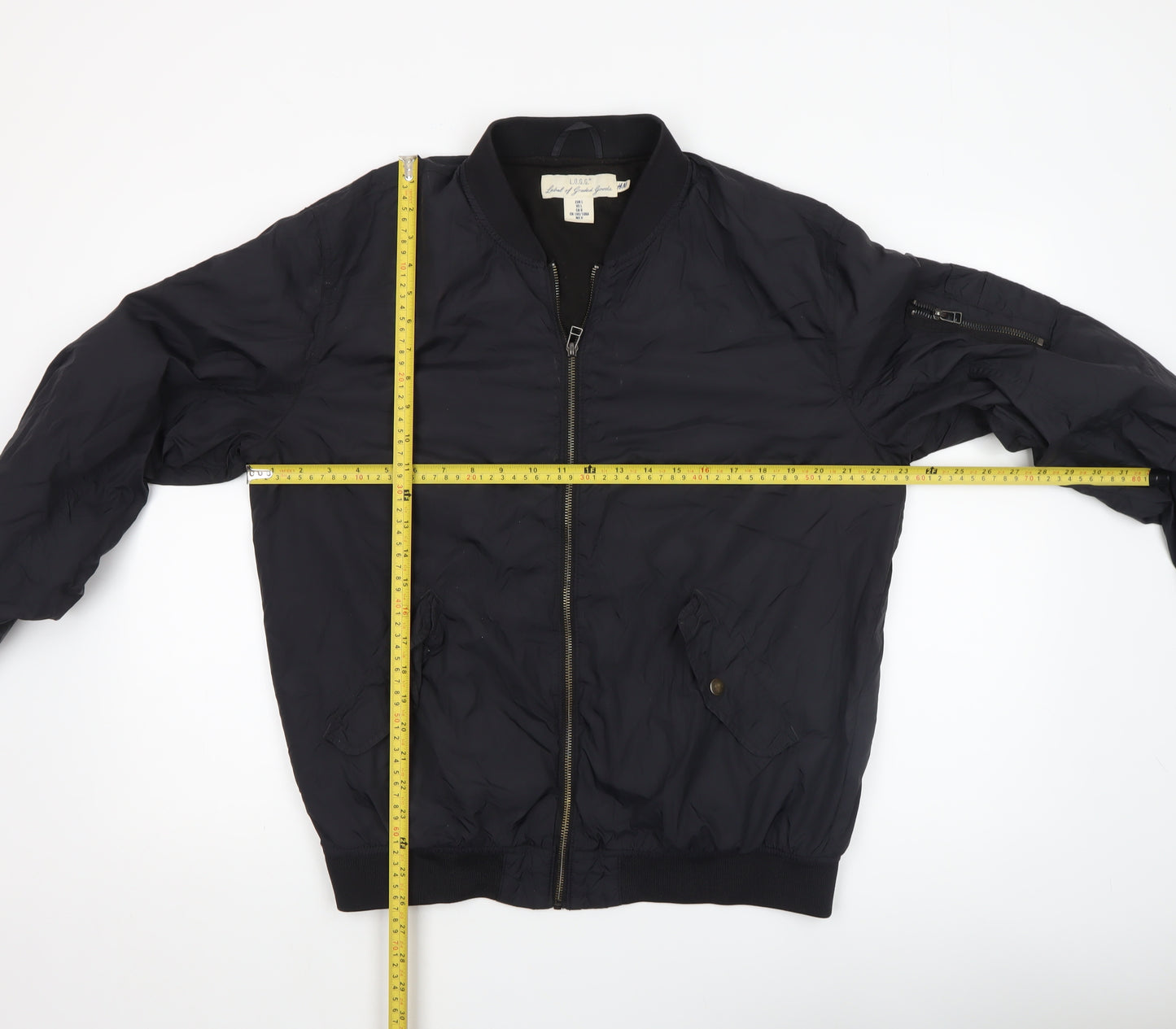 H&M L.O.G.G. Men's Black Bomber Jacket L Full Zip Casual Nylon