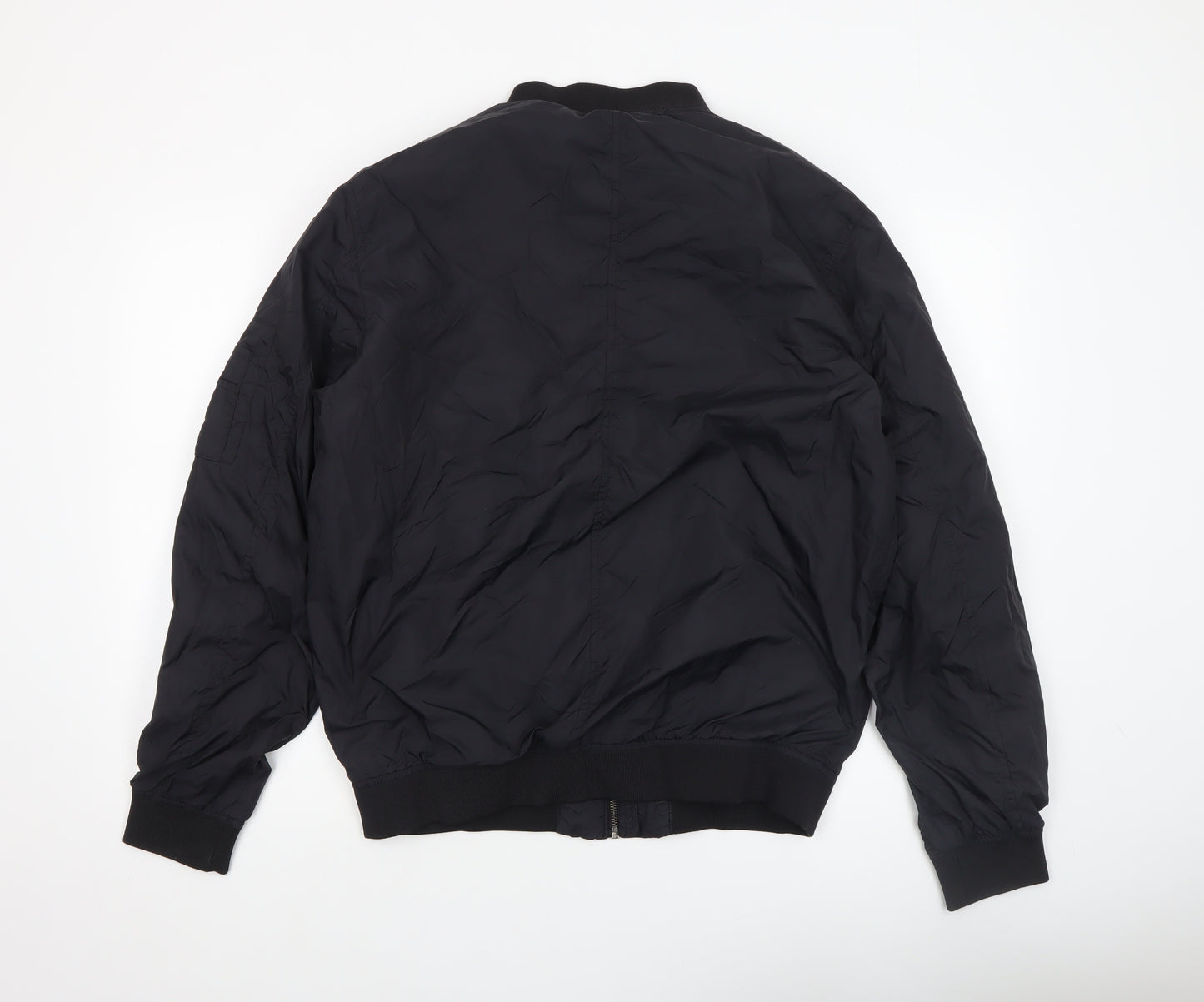 H&M L.O.G.G. Men's Black Bomber Jacket L Full Zip Casual Nylon