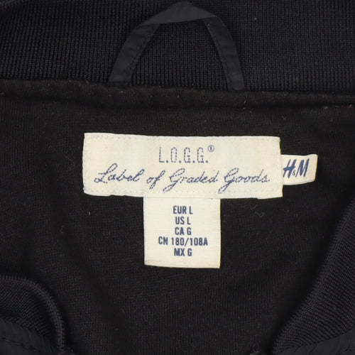 H&M L.O.G.G. Men's Black Bomber Jacket L Full Zip Casual Nylon