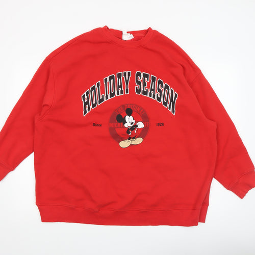 H&M Women Red Mickey Mouse Holiday Season Sweatshirt Size 12