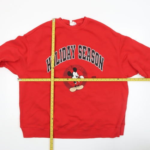 H&M Women Red Mickey Mouse Holiday Season Sweatshirt Size 12