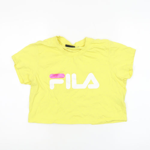 Fila Womens Yellow Cropped T-Shirt Medium Casual Crew Neck
