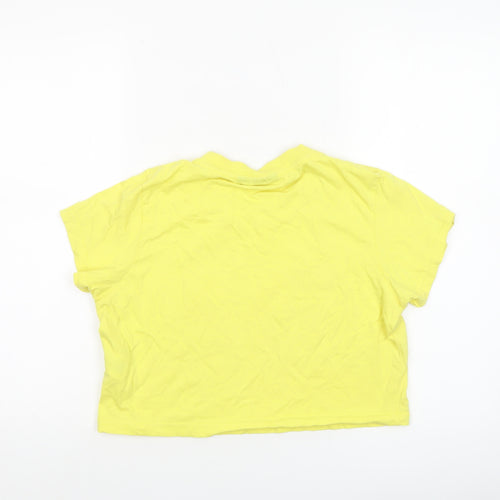 Fila Womens Yellow Cropped T-Shirt Medium Casual Crew Neck