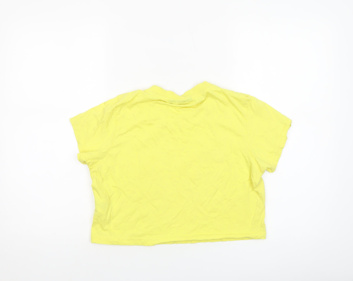 Fila Womens Yellow Cropped T-Shirt Medium Casual Crew Neck