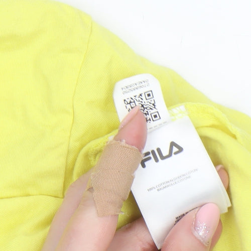 Fila Womens Yellow Cropped T-Shirt Medium Casual Crew Neck