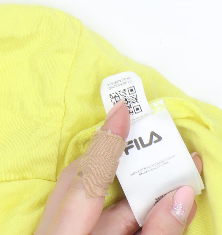 Fila Womens Yellow Cropped T-Shirt Medium Casual Crew Neck