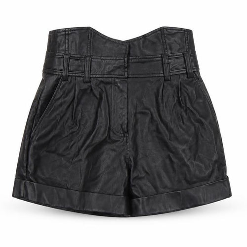 River Island Women Black Size 8 High Waist Paperbag Faux Leather Shorts