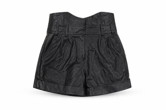 River Island Women Black Size 8 High Waist Paperbag Faux Leather Shorts