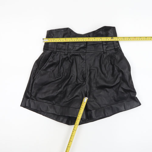 River Island Women Black Size 8 High Waist Paperbag Faux Leather Shorts