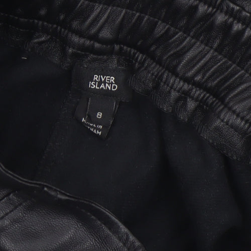 River Island Women Black Size 8 High Waist Paperbag Faux Leather Shorts