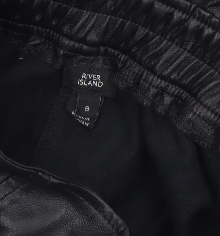 River Island Women Black Size 8 High Waist Paperbag Faux Leather Shorts