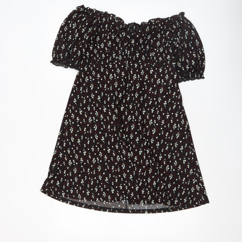 River Island Women’s Black Floral Off Shoulder A-Line Dress Size 8