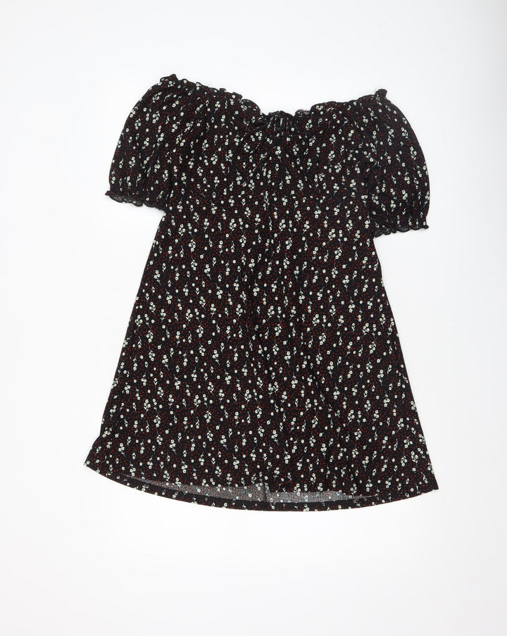 River Island Women’s Black Floral Off Shoulder A-Line Dress Size 8