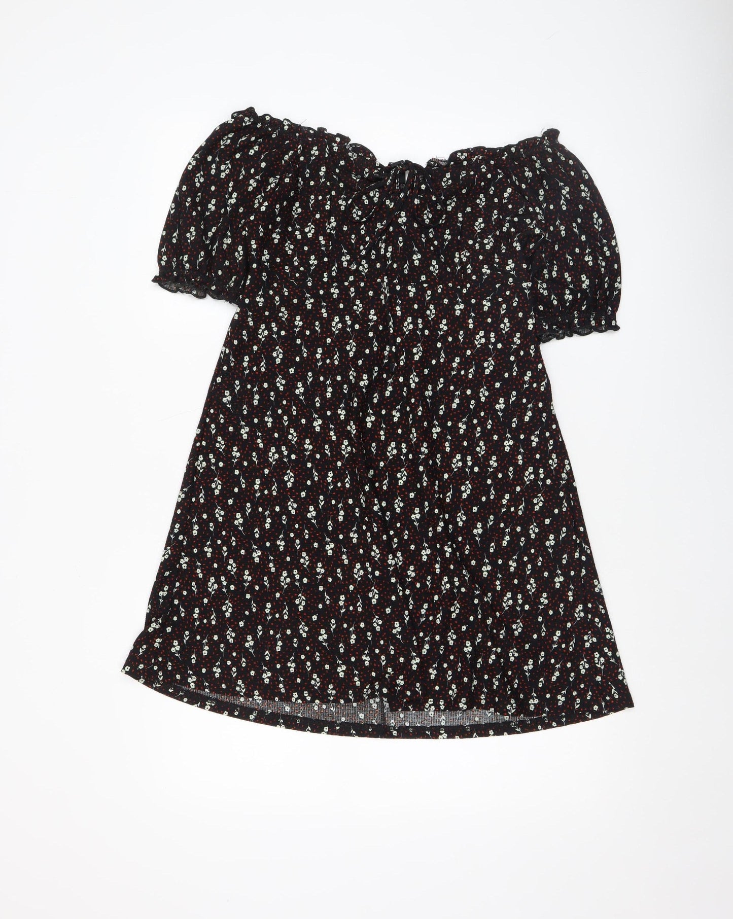 River Island Women’s Black Floral Off Shoulder A-Line Dress Size 8