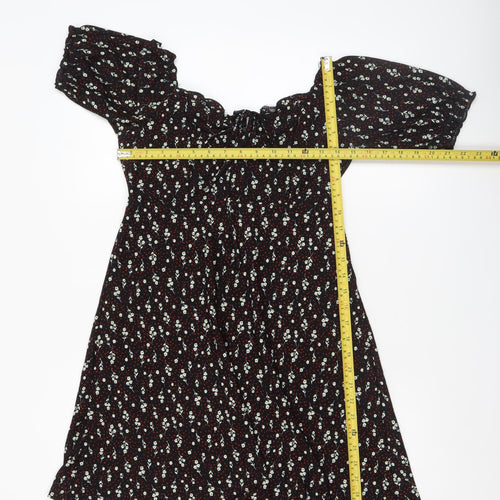 River Island Women’s Black Floral Off Shoulder A-Line Dress Size 8