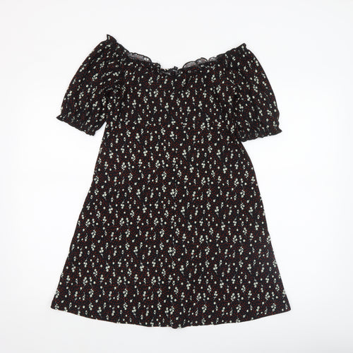 River Island Women’s Black Floral Off Shoulder A-Line Dress Size 8