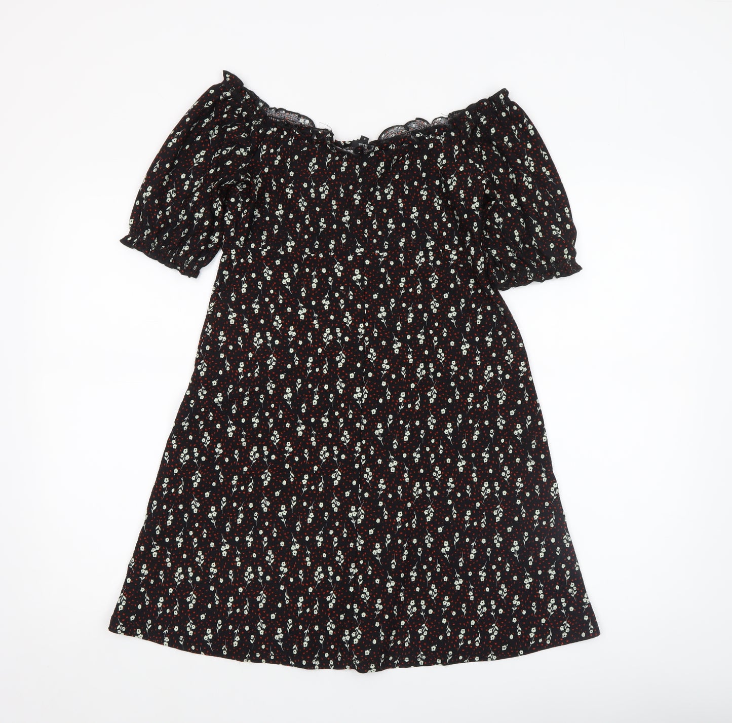 River Island Women’s Black Floral Off Shoulder A-Line Dress Size 8