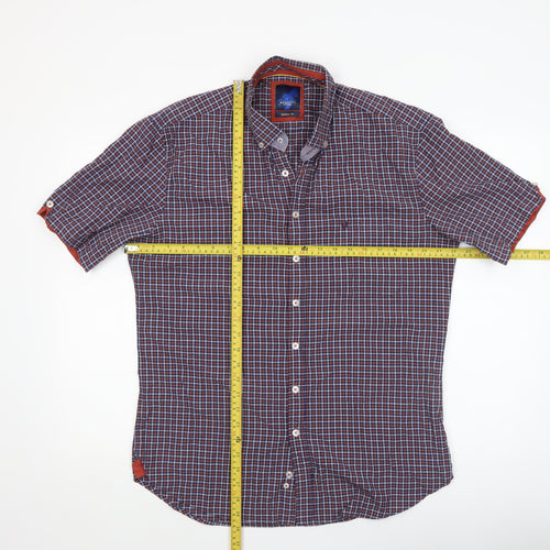 Benetti Men's Blue Checked Short Sleeve Button-Up Shirt L Slim Fit