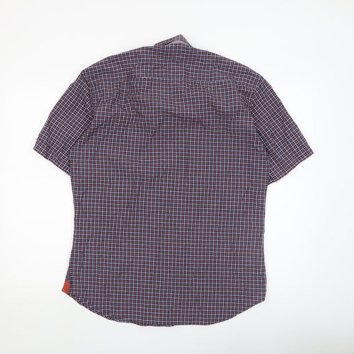 Benetti Men's Blue Checked Short Sleeve Button-Up Shirt L Slim Fit