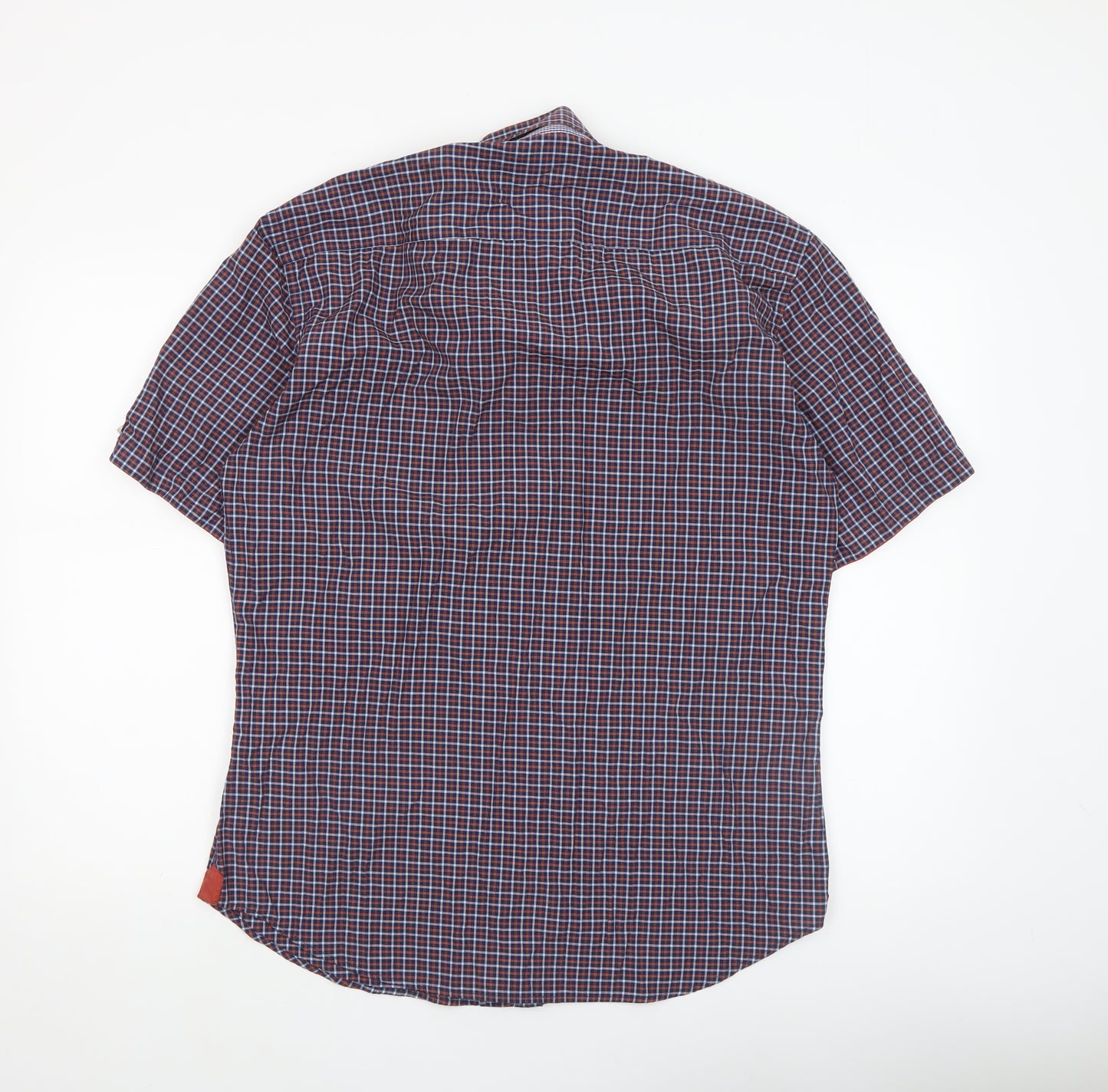 Benetti Men's Blue Checked Short Sleeve Button-Up Shirt L Slim Fit