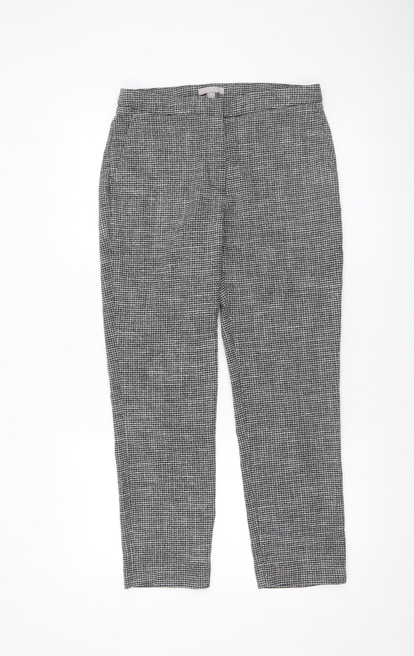 H&M Women’s Grey Check Slim Tapered Trousers UK 8 Viscose Blend