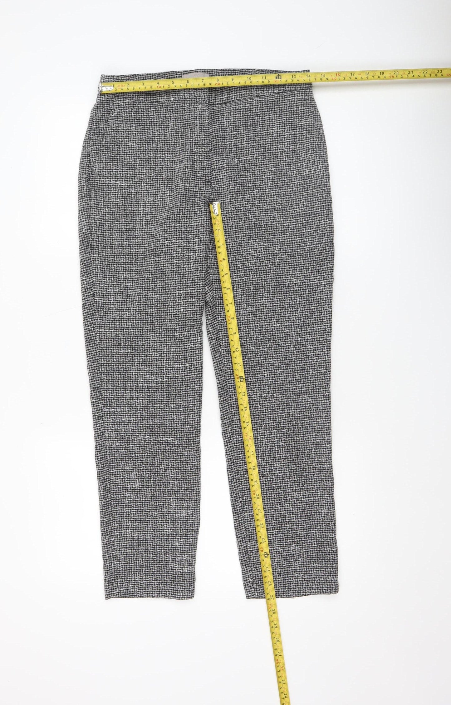 H&M Women’s Grey Check Slim Tapered Trousers UK 8 Viscose Blend