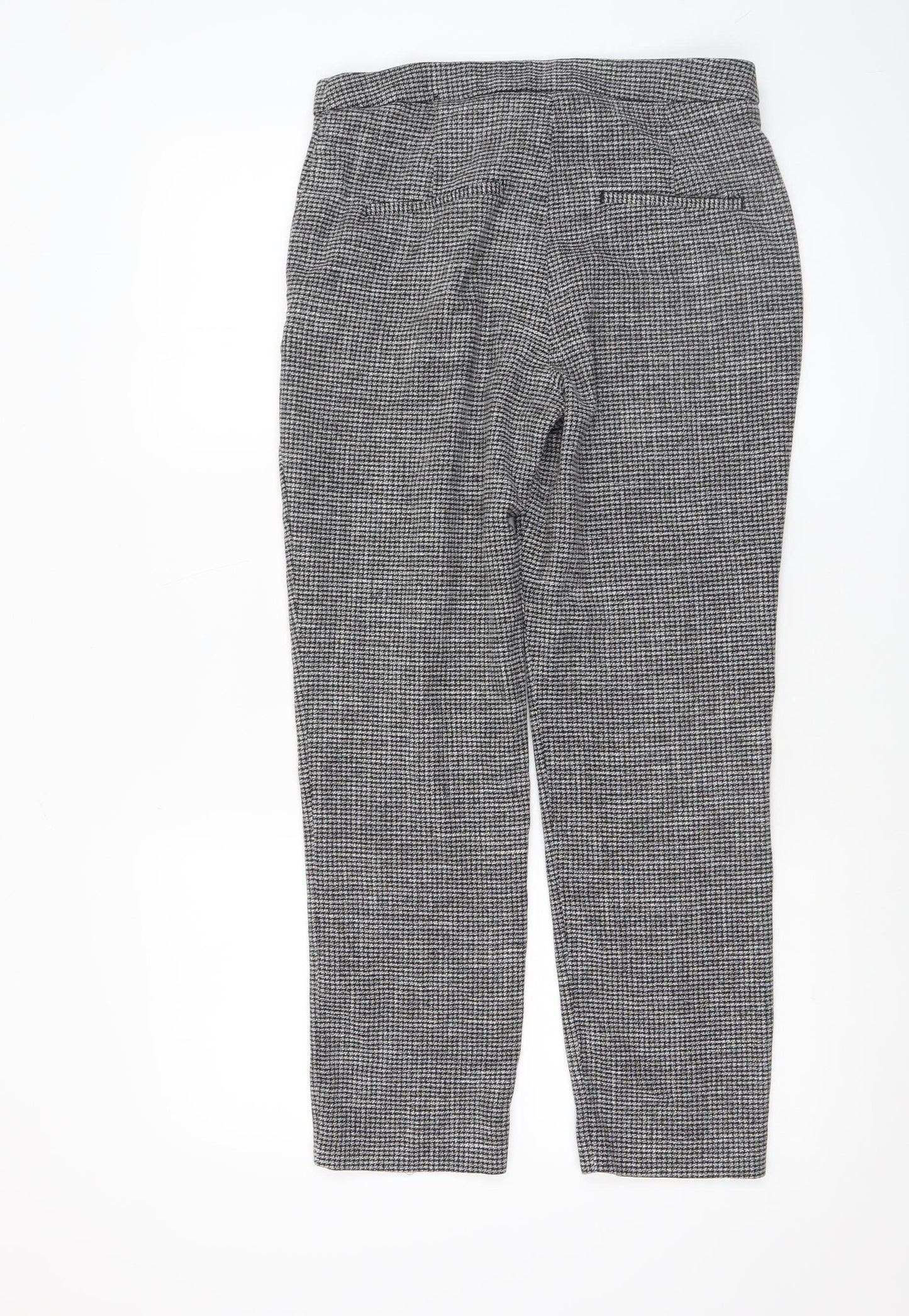 H&M Women’s Grey Check Slim Tapered Trousers UK 8 Viscose Blend
