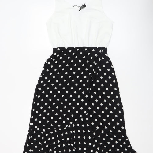AX Paris Women Black White Polka Dot Fit & Flare Dress Size 8