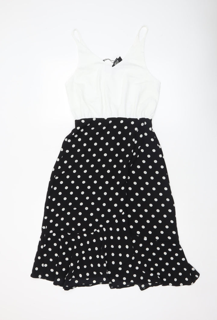AX Paris Women Black White Polka Dot Fit & Flare Dress Size 8