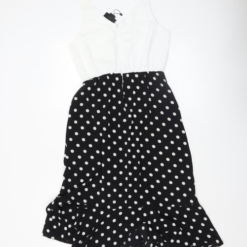 AX Paris Women Black White Polka Dot Fit & Flare Dress Size 8