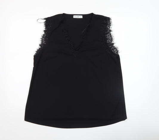 Gallery Women's Black Lace Trim Sleeveless V-Neck Blouse Size L