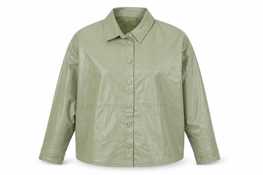 Front view of Heartbreak Women’s Green Faux Leather Button Jacket UK 12