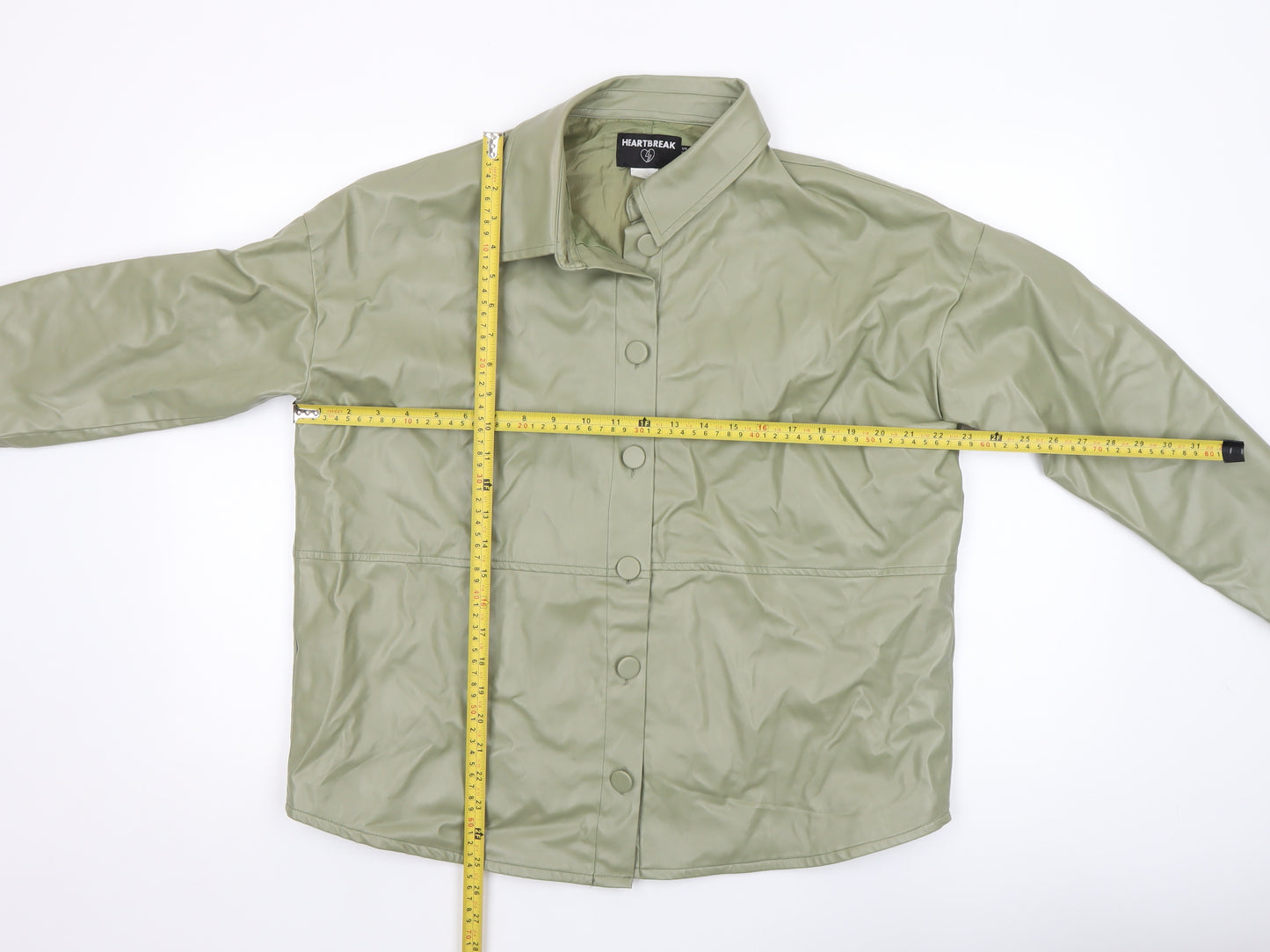 Heartbreak Women’s Green Faux Leather Button Jacket UK 12