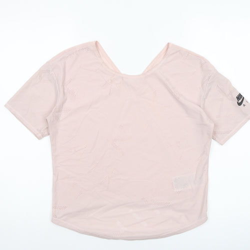 Nike Women Pink Dri-Fit Mesh Short Sleeve V-Neck Training T-Shirt XS