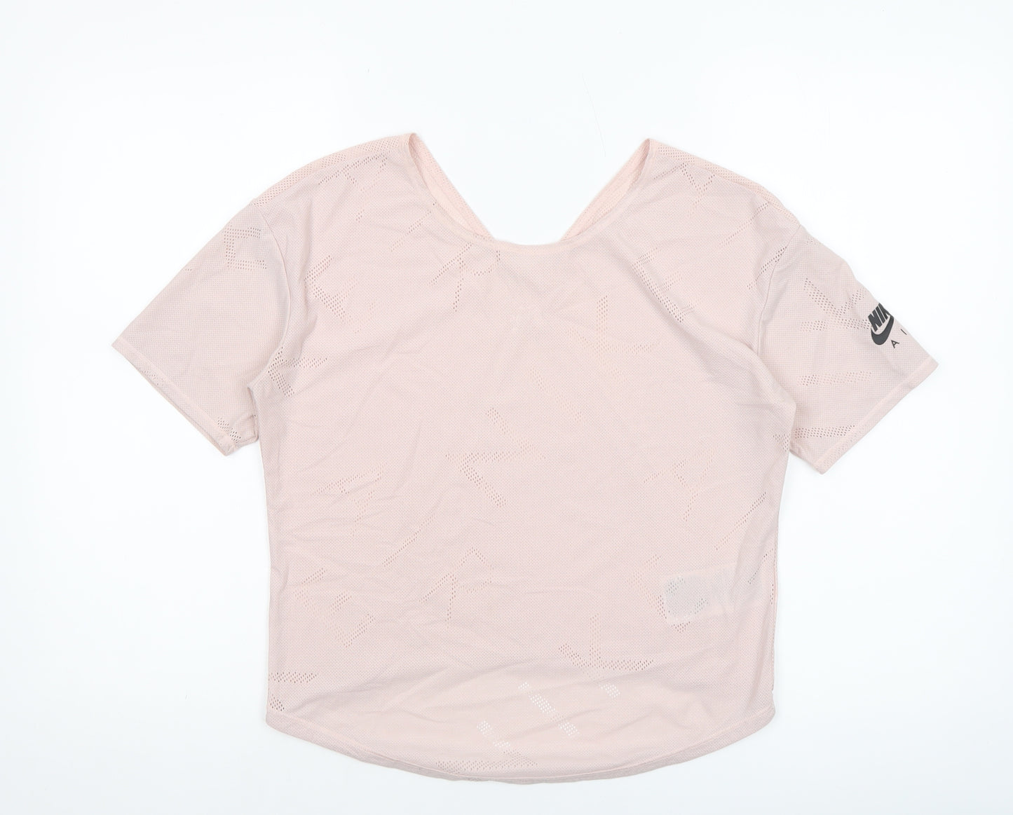 Nike Women Pink Dri-Fit Mesh Short Sleeve V-Neck Training T-Shirt XS