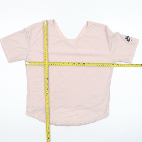 Nike Women Pink Dri-Fit Mesh Short Sleeve V-Neck Training T-Shirt XS