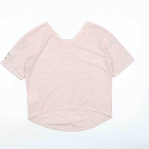 Nike Women Pink Dri-Fit Mesh Short Sleeve V-Neck Training T-Shirt XS
