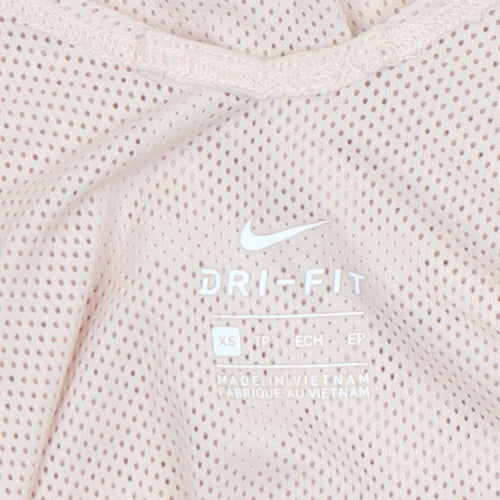 Nike Women Pink Dri-Fit Mesh Short Sleeve V-Neck Training T-Shirt XS