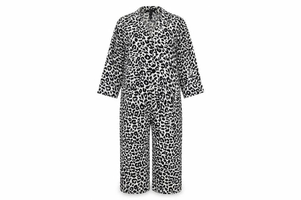 Front view of Cutie Women’s Black White Leopard Print Polyester Jumpsuit UK 10