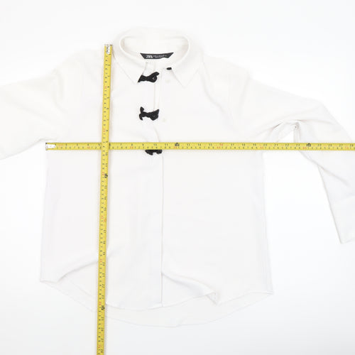 ZARA Women White XS Classic Button-Up Bow Accent Shirt