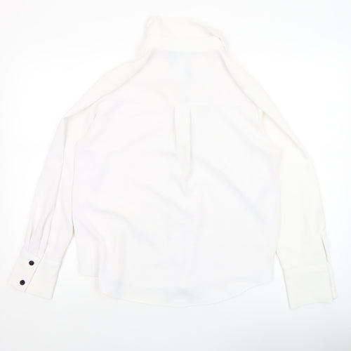 ZARA Women White XS Classic Button-Up Bow Accent Shirt