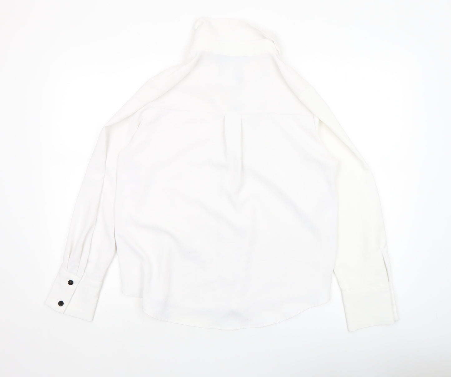 ZARA Women White XS Classic Button-Up Bow Accent Shirt