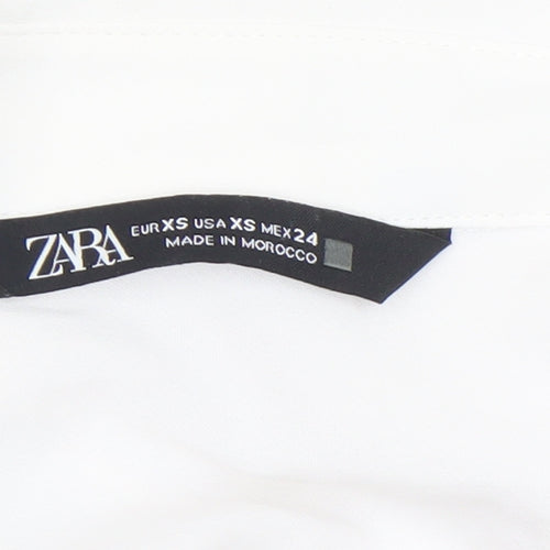 ZARA Women White XS Classic Button-Up Bow Accent Shirt