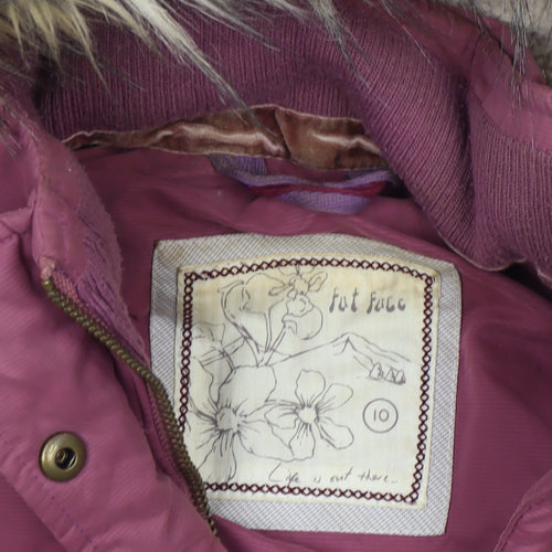 Fat Face Women's Pink Hooded Puffer Waistcoat Size 10 Fur Trim Outdoor Gilet