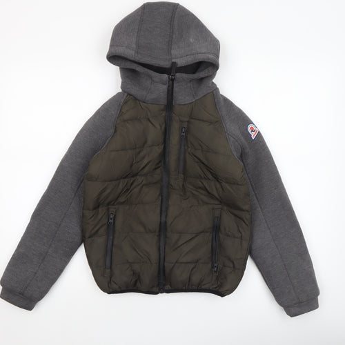 Invicta Boys Grey & Green Hooded Puffer Jacket 10 Years Polyester