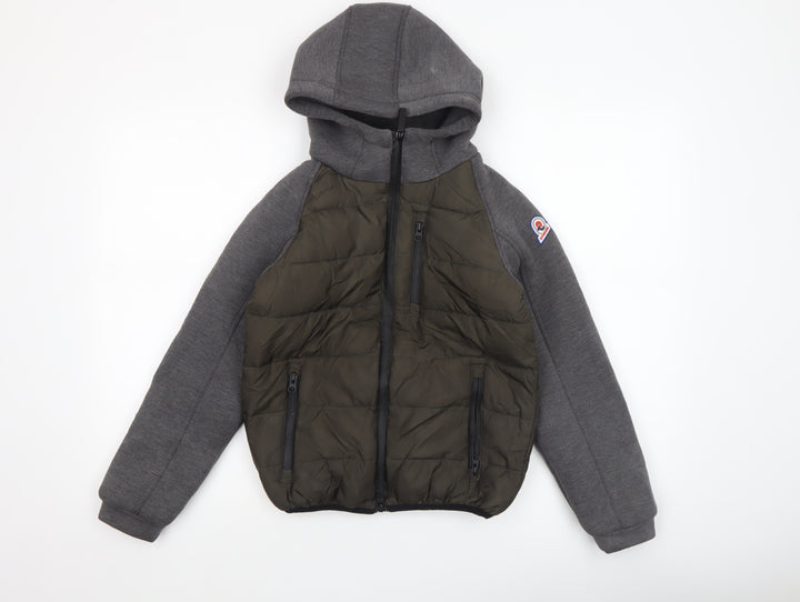 Invicta Boys Grey & Green Hooded Puffer Jacket 10 Years Polyester