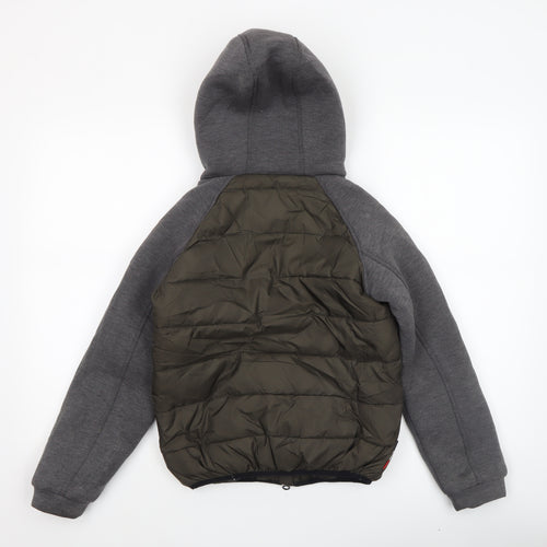 Invicta Boys Grey & Green Hooded Puffer Jacket 10 Years Polyester