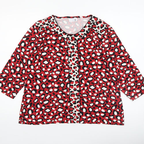Cotswold Collections Womens Red Animal Print 3/4 Sleeve Tunic Blouse Size 18