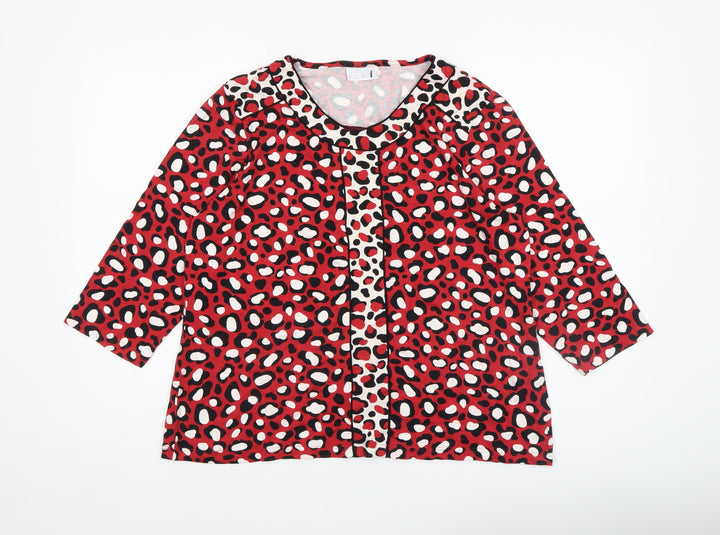 Cotswold Collections Womens Red Animal Print 3/4 Sleeve Tunic Blouse Size 18
